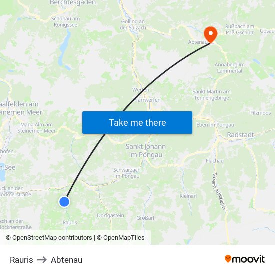 Rauris to Abtenau map