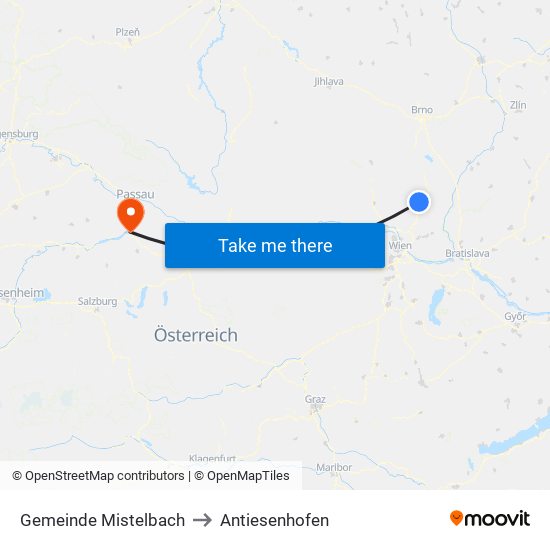 Gemeinde Mistelbach to Antiesenhofen map