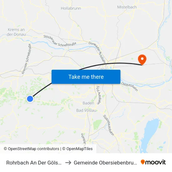 Rohrbach An Der Gölsen to Gemeinde Obersiebenbrunn map