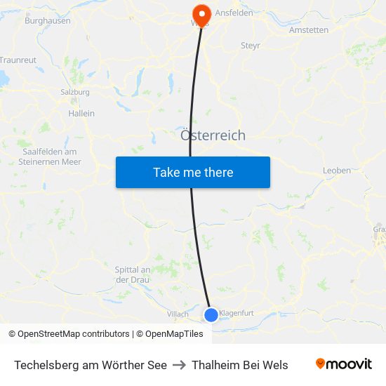 Techelsberg am Wörther See to Thalheim Bei Wels map