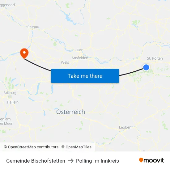 Gemeinde Bischofstetten to Polling Im Innkreis map