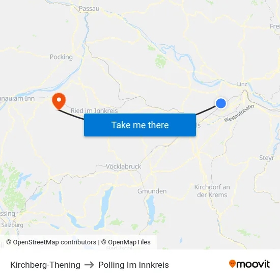 Kirchberg-Thening to Polling Im Innkreis map