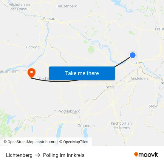 Lichtenberg to Polling Im Innkreis map