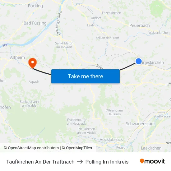 Taufkirchen An Der Trattnach to Polling Im Innkreis map