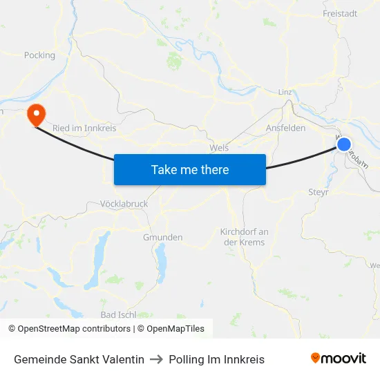 Gemeinde Sankt Valentin to Polling Im Innkreis map