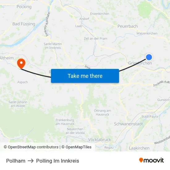 Pollham to Polling Im Innkreis map