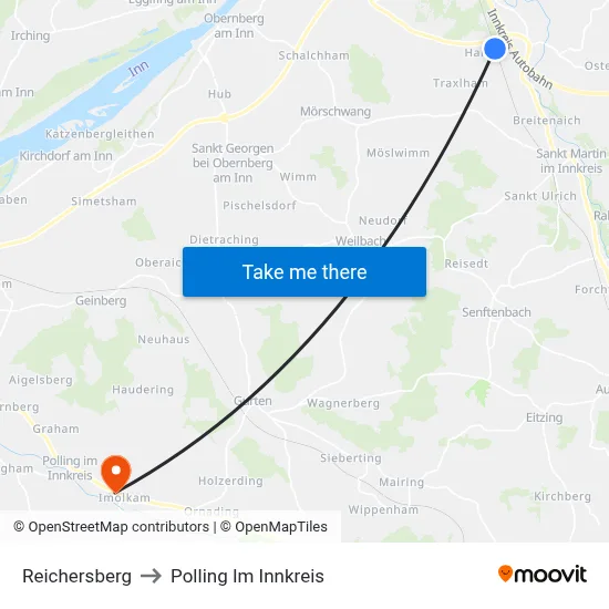 Reichersberg to Polling Im Innkreis map