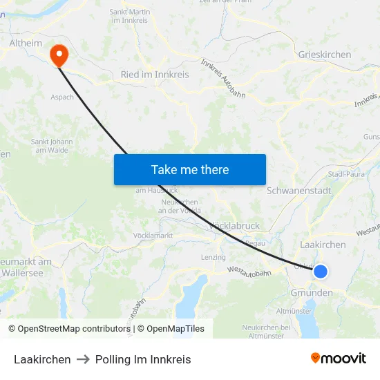 Laakirchen to Polling Im Innkreis map