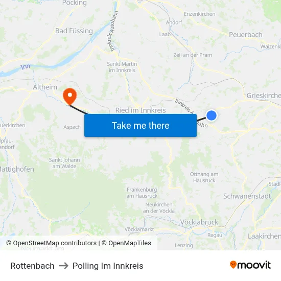 Rottenbach to Polling Im Innkreis map