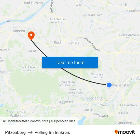 Pitzenberg to Polling Im Innkreis map