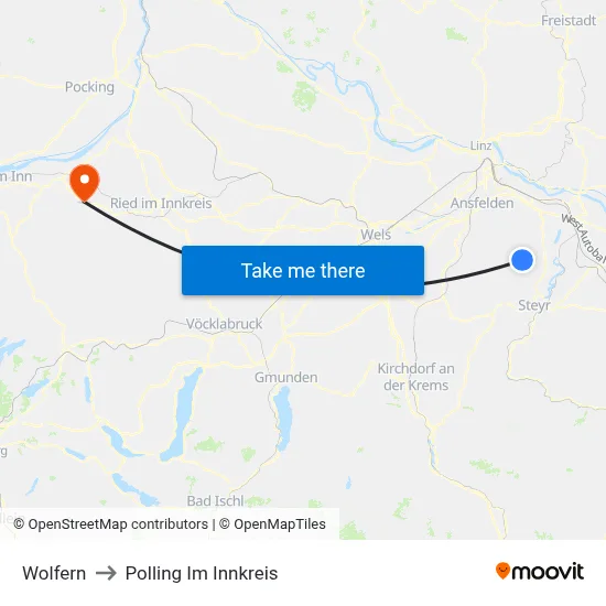 Wolfern to Polling Im Innkreis map