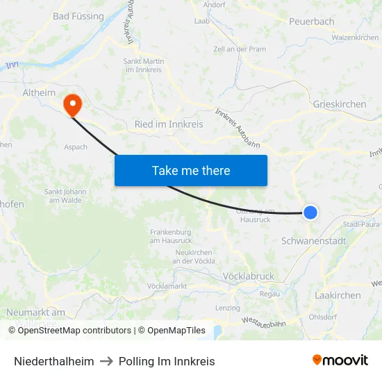 Niederthalheim to Polling Im Innkreis map