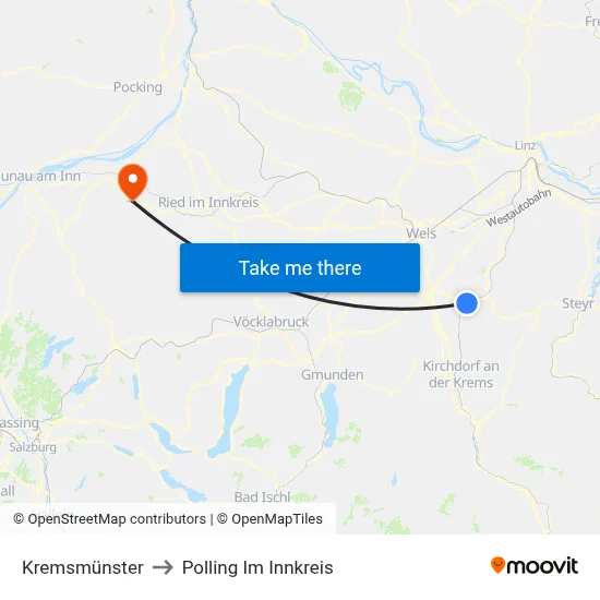 Kremsmünster to Polling Im Innkreis map