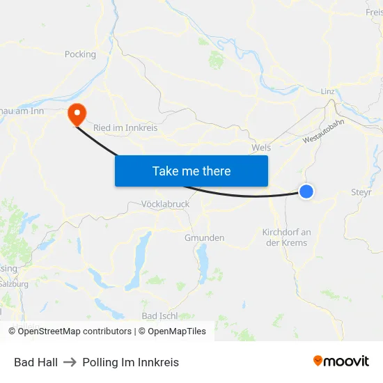 Bad Hall to Polling Im Innkreis map