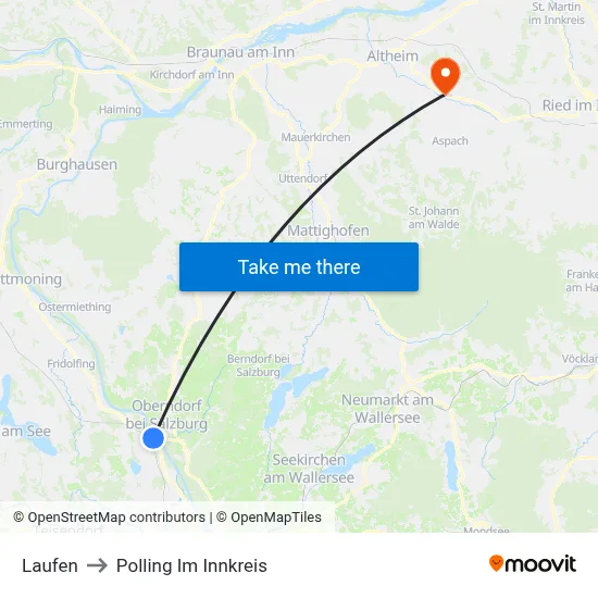 Laufen to Polling Im Innkreis map