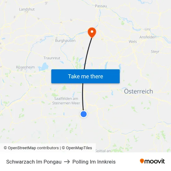 Schwarzach Im Pongau to Polling Im Innkreis map