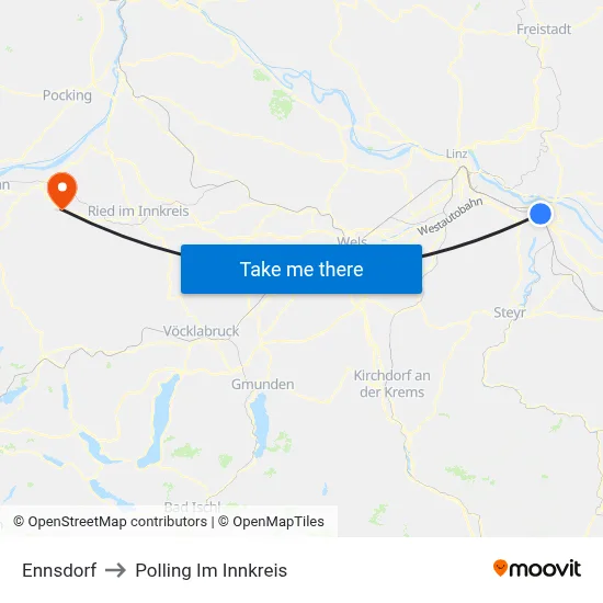 Ennsdorf to Polling Im Innkreis map