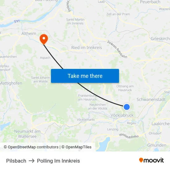 Pilsbach to Polling Im Innkreis map