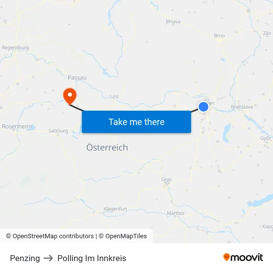 Penzing to Polling Im Innkreis map