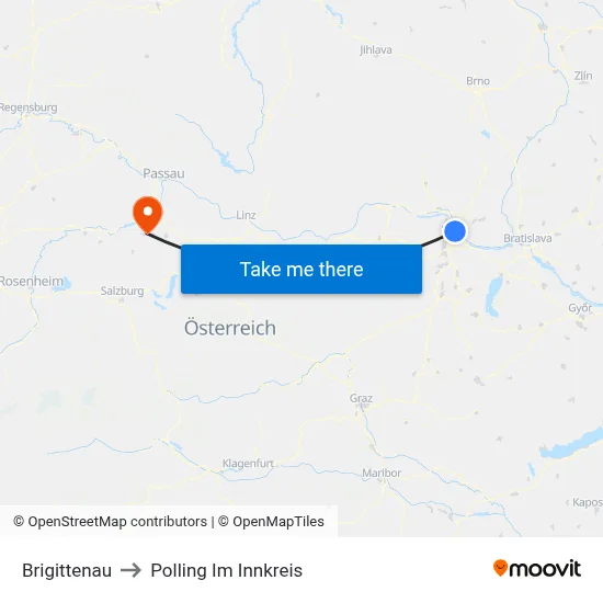 Brigittenau to Polling Im Innkreis map