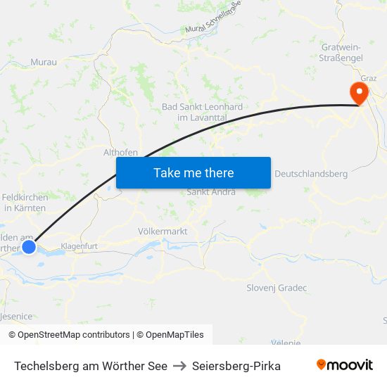 Techelsberg am Wörther See to Seiersberg-Pirka map