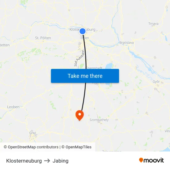 Klosterneuburg to Jabing map
