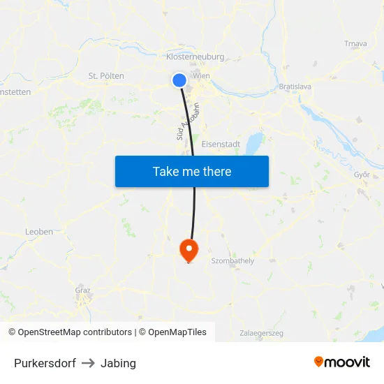 Purkersdorf to Jabing map