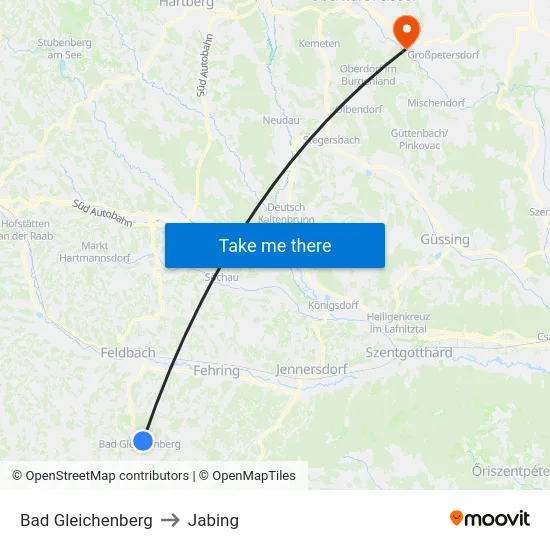 Bad Gleichenberg to Jabing map