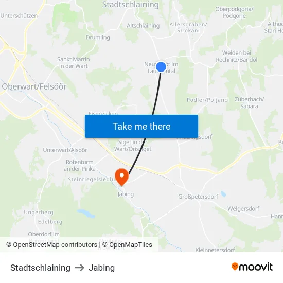 Stadtschlaining to Jabing map
