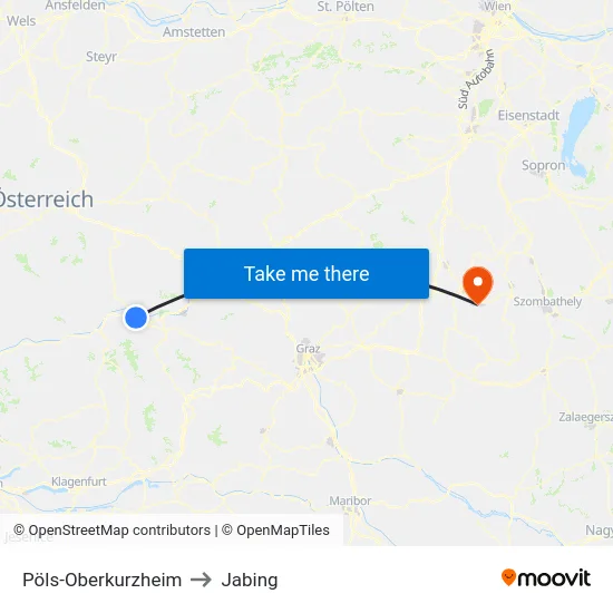 Pöls-Oberkurzheim to Jabing map