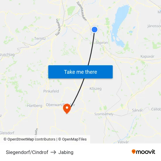Siegendorf/Cindrof to Jabing map