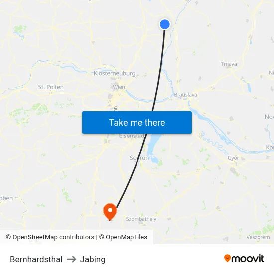 Bernhardsthal to Jabing map