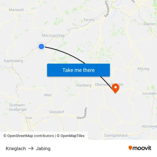 Krieglach to Jabing map