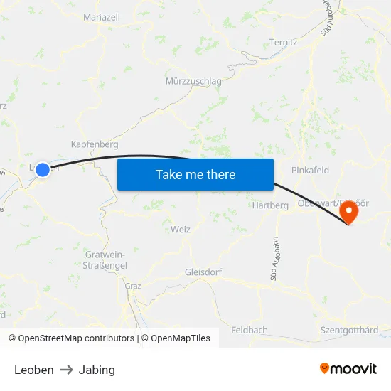 Leoben to Jabing map