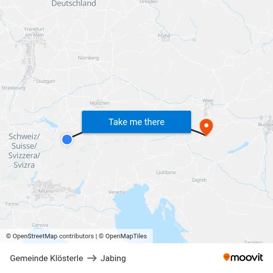 Gemeinde Klösterle to Jabing map