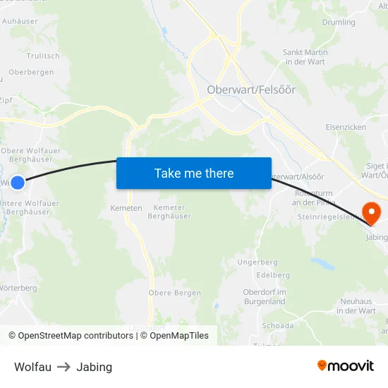 Wolfau to Jabing map