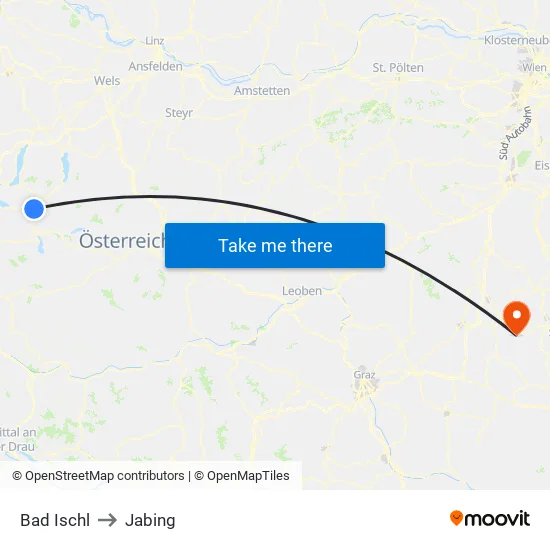 Bad Ischl to Jabing map