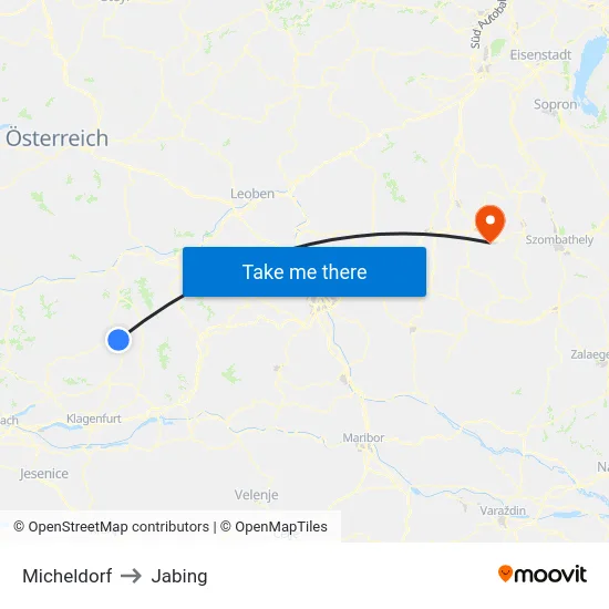 Micheldorf to Jabing map