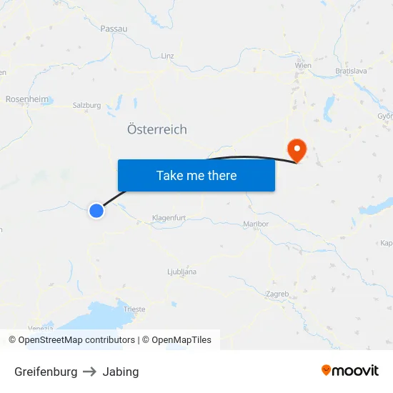 Greifenburg to Jabing map