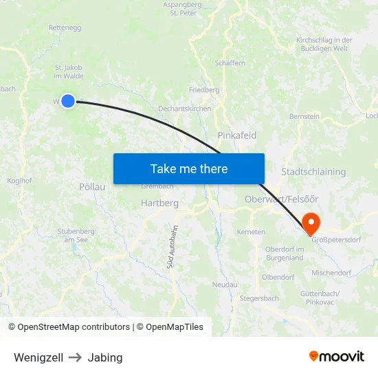 Wenigzell to Jabing map