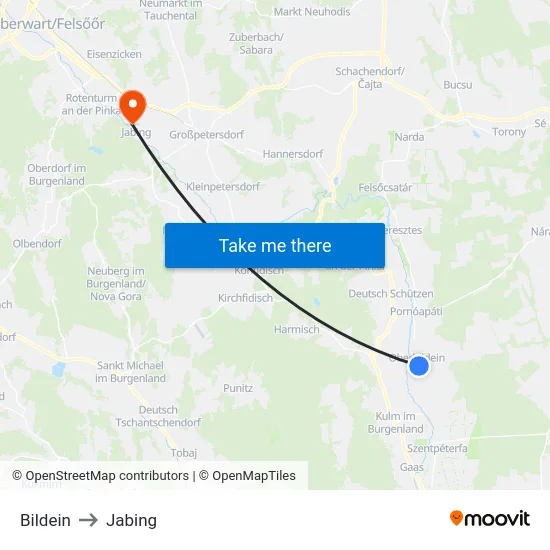 Bildein to Jabing map