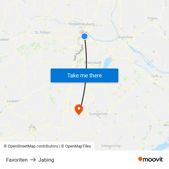 Favoriten to Jabing map