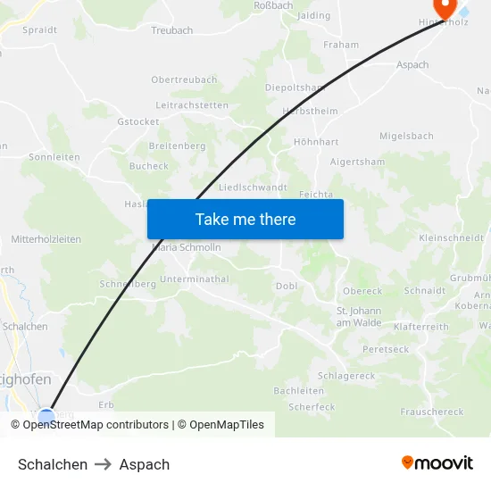 Schalchen to Aspach map