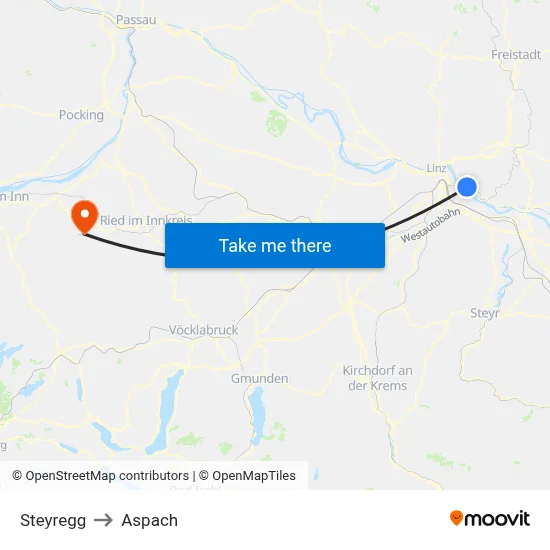 Steyregg to Aspach map