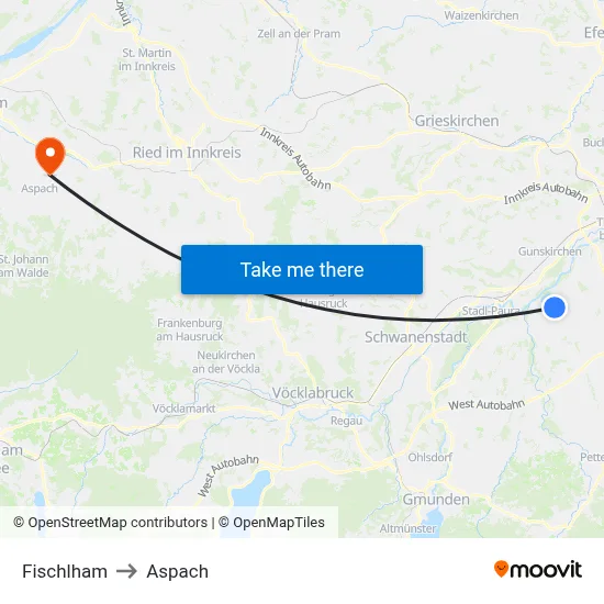 Fischlham to Aspach map