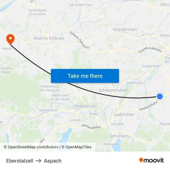 Eberstalzell to Aspach map