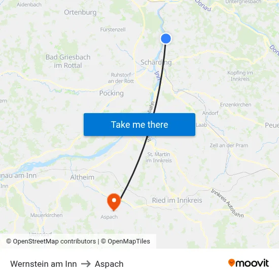 Wernstein am Inn to Aspach map