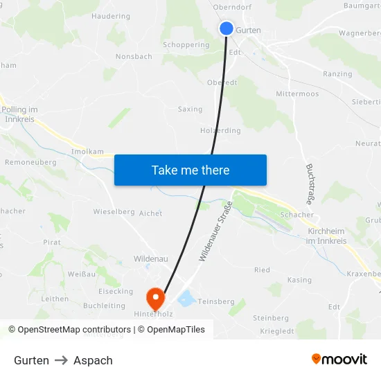 Gurten to Aspach map