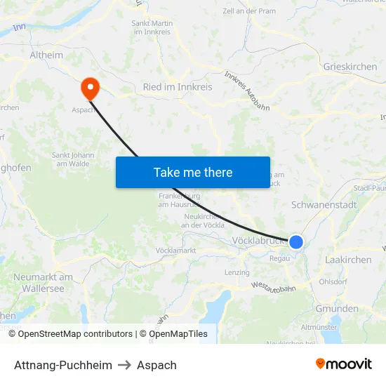 Attnang-Puchheim to Aspach map