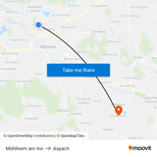 Mühlheim am Inn to Aspach map